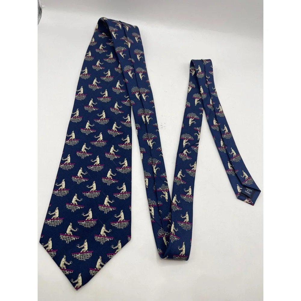 Polo Ralph Lauren Tie 100% Silk Tennis Print Blue‎ Handmade In USA